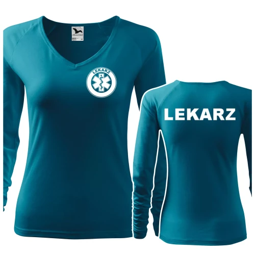 Koszulka damska z długim rękawem Elegance 127 z nadrukiem LEKARZ na sercu i plecach odzież reklamowa 180 gm² WSZYSTKIE KOLORY (4).webp