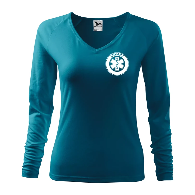 Koszulka damska z długim rękawem Elegance 127 z nadrukiem LEKARZ na sercu i plecach odzież reklamowa 180 gm² WSZYSTKIE KOLORY (2).webp