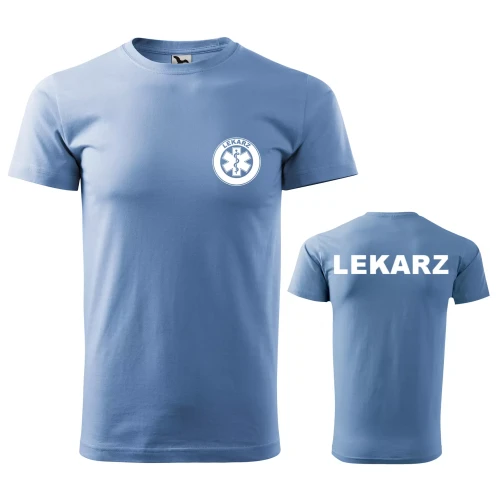 Koszulka z krótkim rękawem z logo na sercu i plecach męska z nadrukiem LEKARZ 160g BASIC 129 koszulka krótki rękaw WSZYSTKIE KOLORY (1).webp