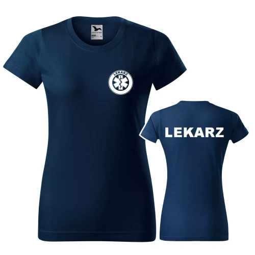 Koszulka damska BASIC 134 medyczna z krótkim rękawem z logo na sercu i plecach z nadrukiem LEKARZ logo 160 gm² koszulka krótki rękaw WSZYSTKIE KOLORY (1).webp