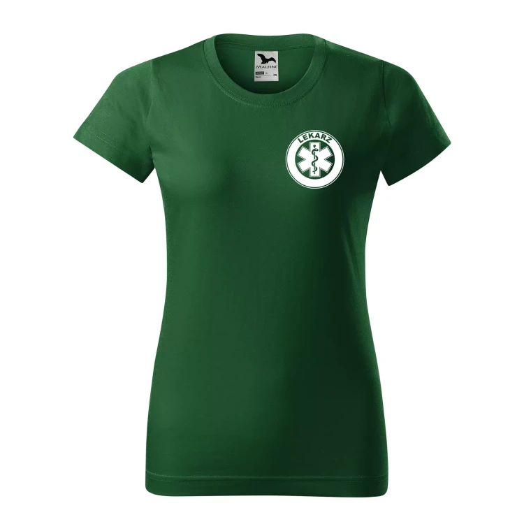 Koszulka damska BASIC 134 medyczna z krótkim rękawem z logo na sercu i plecach z nadrukiem LEKARZ logo 160 gm² koszulka krótki rękaw WSZYSTKIE KOLORY (5).webp