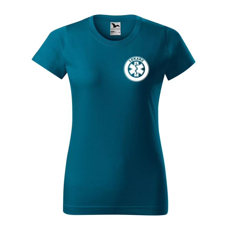 Koszulka damska BASIC 134 medyczna z krótkim rękawem z logo na sercu i plecach z nadrukiem LEKARZ logo 160 gm² koszulka krótki rękaw WSZYSTKIE KOLORY (11).webp