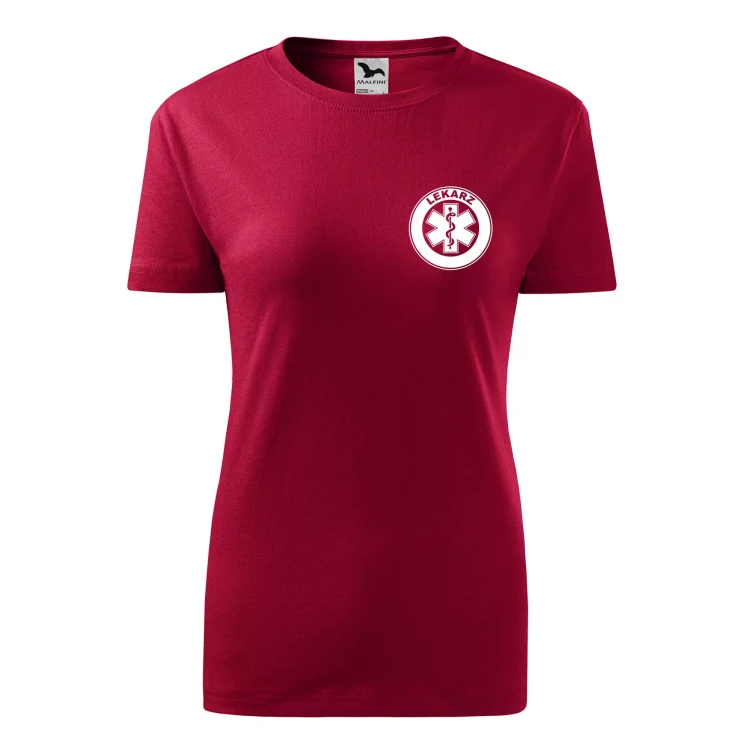 Koszulka damska BASIC 134 medyczna z krótkim rękawem z logo na sercu i plecach z nadrukiem LEKARZ logo 160 gm² koszulka krótki rękaw WSZYSTKIE KOLORY (13).webp