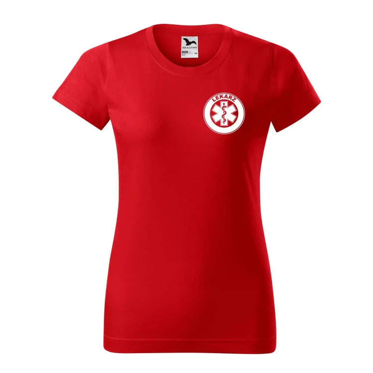 Koszulka damska BASIC 134 medyczna z krótkim rękawem z logo na sercu i plecach z nadrukiem LEKARZ logo 160 gm² koszulka krótki rękaw WSZYSTKIE KOLORY (29).webp