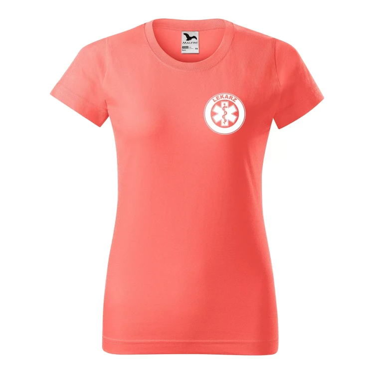 Koszulka damska BASIC 134 medyczna z krótkim rękawem z logo na sercu i plecach z nadrukiem LEKARZ logo 160 gm² koszulka krótki rękaw WSZYSTKIE KOLORY (34).webp
