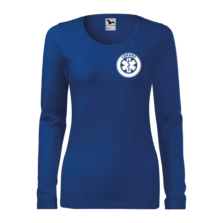 Koszulka damska z długim rękawem Slim 139 z logo własnym nadrukiem LEKARZ na sercu i plecach odzież reklamowa 180 gm² WSZYSTKIE KOLORY (3).webp
