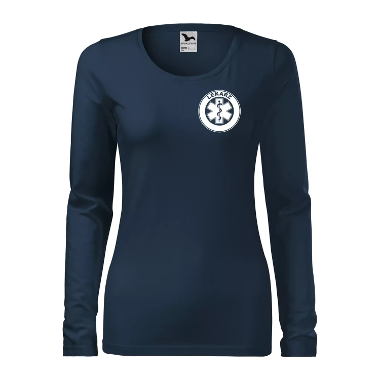 Koszulka damska z długim rękawem Slim 139 z logo własnym nadrukiem LEKARZ na sercu i plecach odzież reklamowa 180 gm² WSZYSTKIE KOLORY (4).webp
