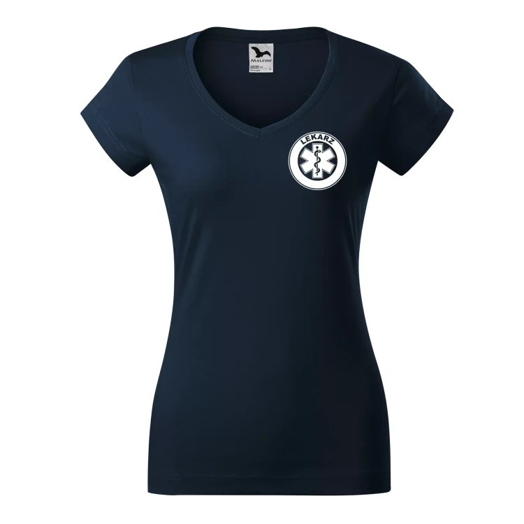 Koszulka damska Fit V-neck 162 medyczna z krótkim rękawem z logo na sercu i plecach z nadrukiem LEKARZ logo 180 gm² koszulka krótki rękaw WSZYSTKIE KOLORY (3).webp