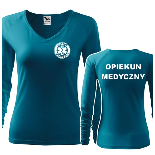 Koszulka damska z długim rękawem Elegance 127 z nadrukiem OPIEKUN MEDYCZNY na sercu i plecach odzież reklamowa 180 gm² WSZYSTKIE KOLORY (1).webp