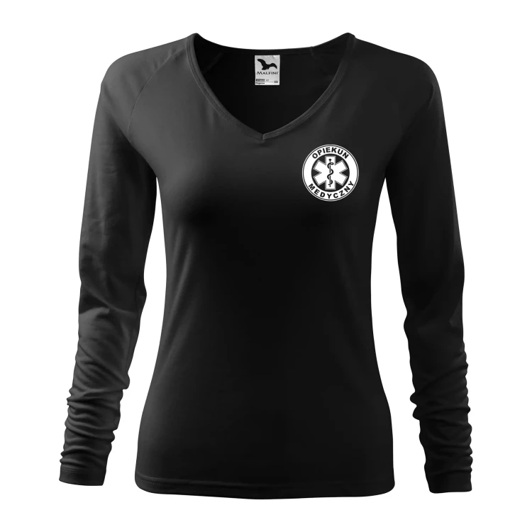 Koszulka damska z długim rękawem Elegance 127 z nadrukiem OPIEKUN MEDYCZNY na sercu i plecach odzież reklamowa 180 gm² WSZYSTKIE KOLORY (2).webp