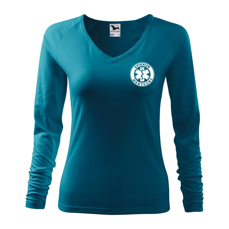 Koszulka damska z długim rękawem Elegance 127 z nadrukiem OPIEKUN MEDYCZNY na sercu i plecach odzież reklamowa 180 gm² WSZYSTKIE KOLORY (3).webp