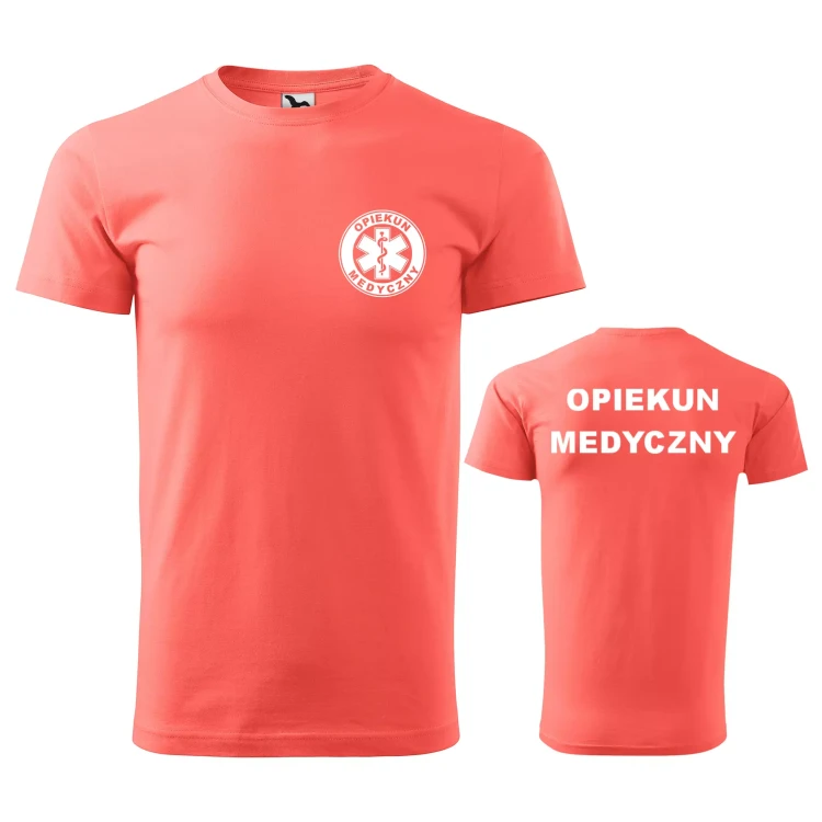 Koszulka z krótkim rękawem z logo na sercu i plecach męska z nadrukiem OPIEKUN MEDYCZNYN 160g BASIC 129 koszulka krótki rękaw WSZYSTKIE KOLORY (1).webp