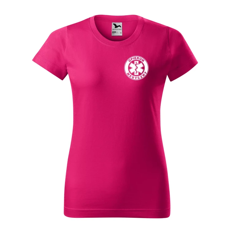 Koszulka damska BASIC 134 medyczna z krótkim rękawem z logo na sercu i plecach z nadrukiem OPIEKUN MEDYCZNY logo 160 gm² koszulka krótki rękaw WSZYSTKIE KOL (1).webp