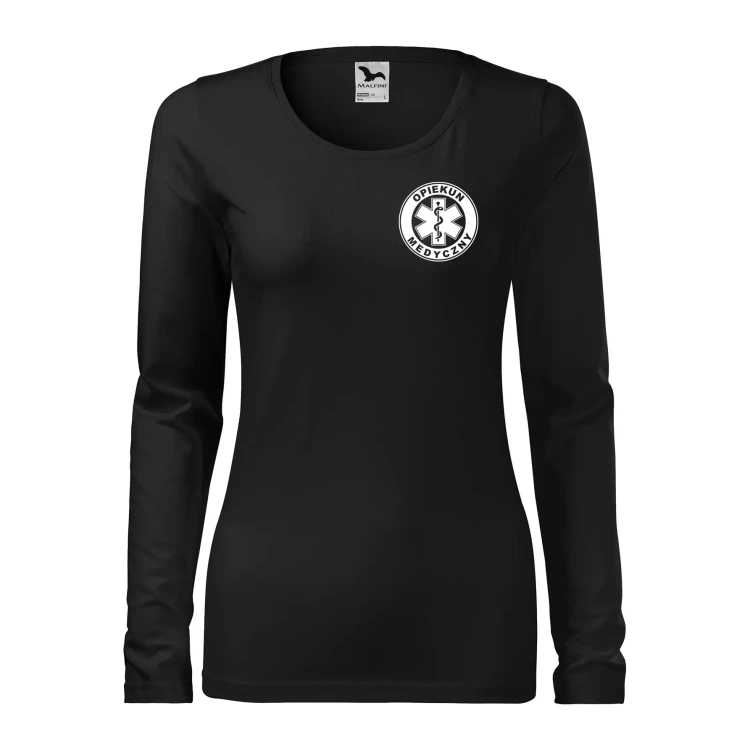 Koszulka damska z długim rękawem Slim 139 z logo własnym nadrukiem OPIEKUN MEDYCZNY na sercu i plecach odzież reklamowa 180 gm² WSZYSTKIE KOLORY (3).webp