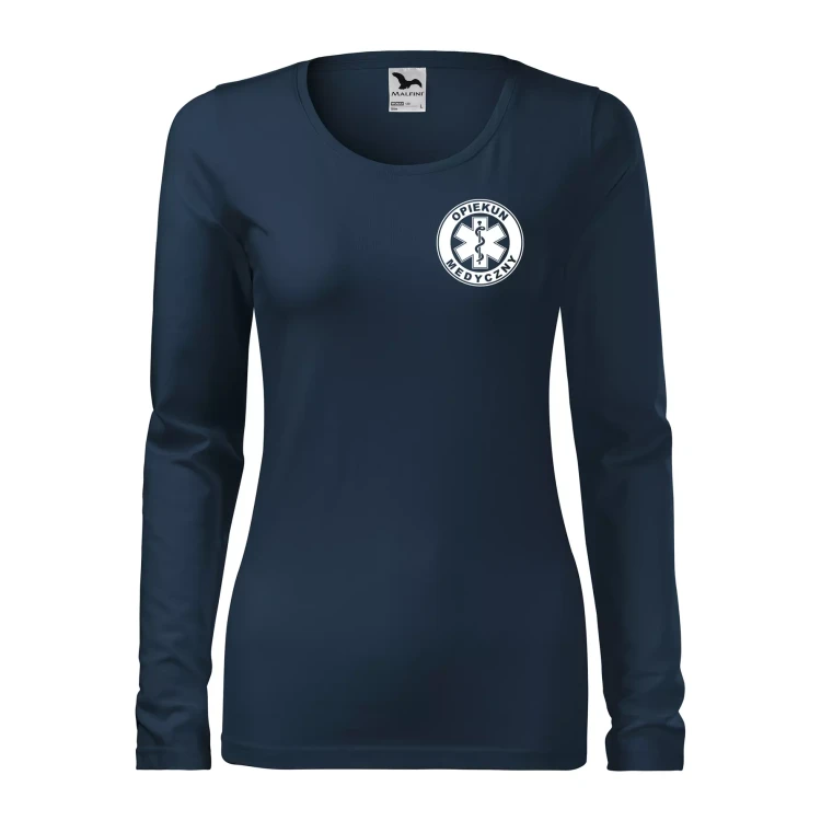 Koszulka damska z długim rękawem Slim 139 z logo własnym nadrukiem OPIEKUN MEDYCZNY na sercu i plecach odzież reklamowa 180 gm² WSZYSTKIE KOLORY (5).webp