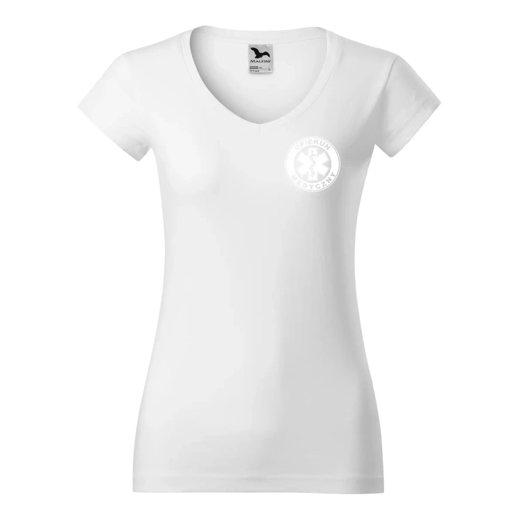 Koszulka damska Fit V-neck 162 medyczna z krótkim rękawem z logo na sercu i plecach z nadrukiem OPIEKUN MEDYCZNY logo 180 gm² koszulka krótki rękaw WSZYS (4).webp