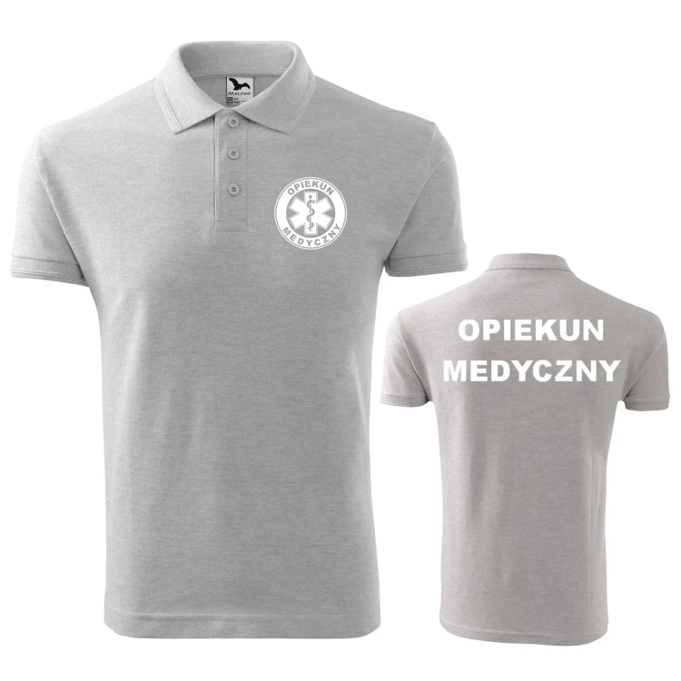 Koszulka polo męska z logo na sercu i plecach z nadrukiem OPIEKUN MEDYCZNY 200g Pique Polo 203 koszulka polo WSZYSTKIE KOLORY (1).webp