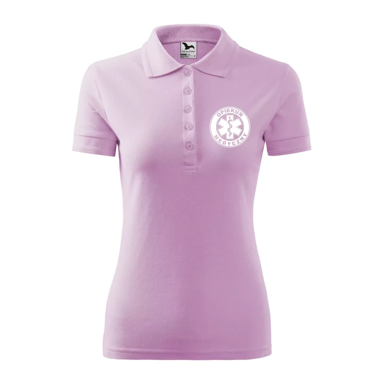Koszulka damska polo z logo na sercu i plecach z nadrukiem OPIEKUN MEDYCZNY logo firmy 200 gm² Pique Polo 210 koszulka polo WSZYSTKIE KOLORY (2).webp