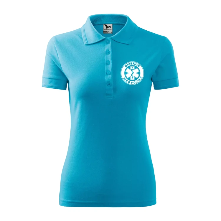 Koszulka damska polo z logo na sercu i plecach z nadrukiem OPIEKUN MEDYCZNY logo firmy 200 gm² Pique Polo 210 koszulka polo WSZYSTKIE KOLORY (7).webp