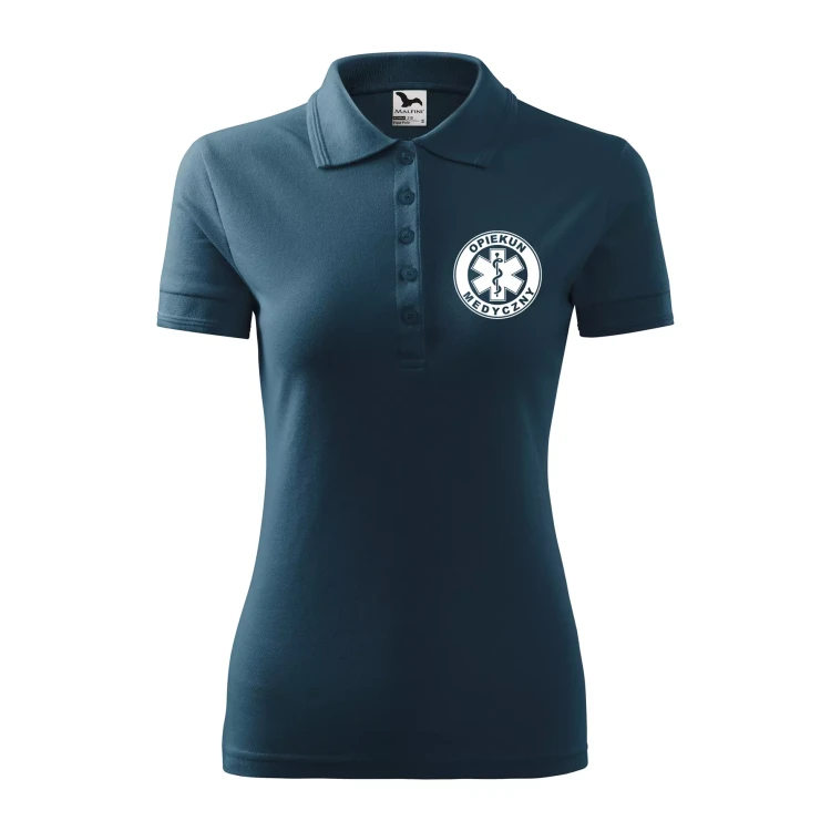 Koszulka damska polo z logo na sercu i plecach z nadrukiem OPIEKUN MEDYCZNY logo firmy 200 gm² Pique Polo 210 koszulka polo WSZYSTKIE KOLORY (16).webp