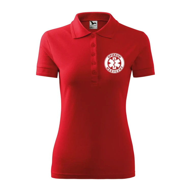 Koszulka damska polo z logo na sercu i plecach z nadrukiem OPIEKUN MEDYCZNY logo firmy 200 gm² Pique Polo 210 koszulka polo WSZYSTKIE KOLORY (19).webp