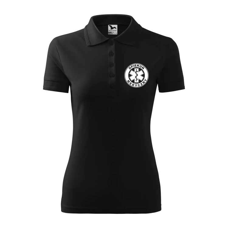 Koszulka damska polo z logo na sercu i plecach z nadrukiem OPIEKUN MEDYCZNY logo firmy 200 gm² Pique Polo 210 koszulka polo WSZYSTKIE KOLORY (21).webp