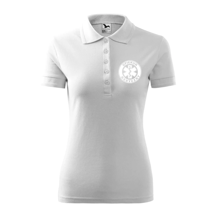 Koszulka damska polo z logo na sercu i plecach z nadrukiem OPIEKUN MEDYCZNY logo firmy 200 gm² Pique Polo 210 koszulka polo WSZYSTKIE KOLORY (27).webp