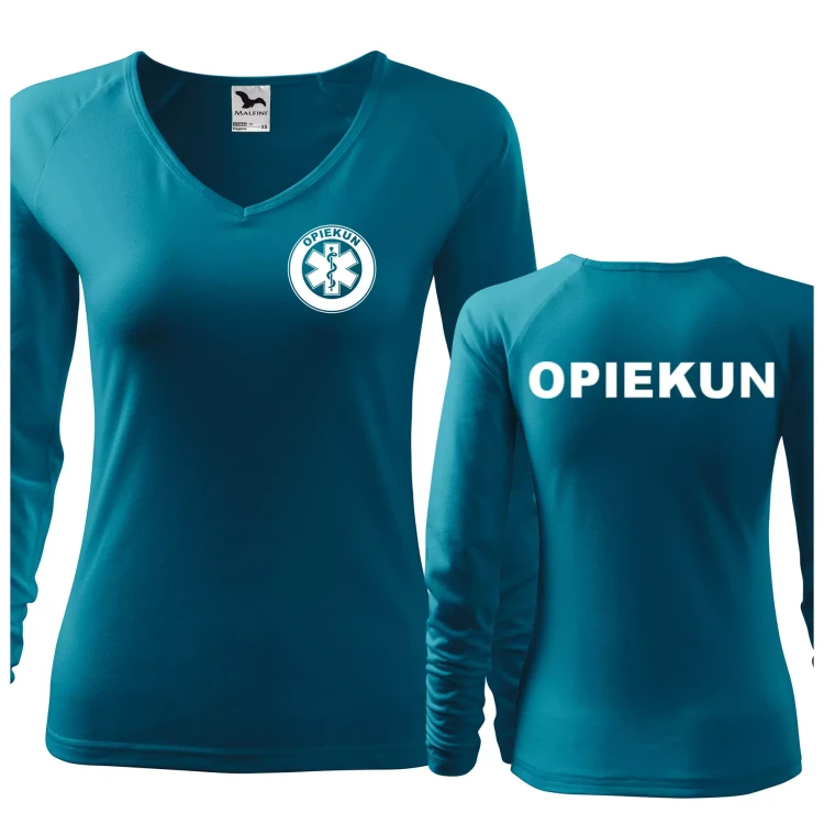 Koszulka damska z długim rękawem Elegance 127 z nadrukiem OPIEKUN na sercu i plecach odzież reklamowa 180 gm² WSZYSTKIE KOLORY (1).webp