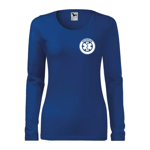 Koszulka damska z długim rękawem Slim 139 z logo własnym nadrukiem OPIEKUN na sercu i plecach odzież reklamowa 180 gm² WSZYSTKIE KOLORY (3).webp