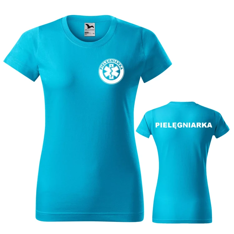Koszulka damska BASIC 134 medyczna z krótkim rękawem z logo na sercu i plecach z nadrukiem PIELĘGNIARKA logo 160 gm² koszulka krótki rękaw WSZYSTKIE KOLORY ( (39).webp