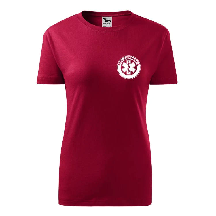 Koszulka damska BASIC 134 medyczna z krótkim rękawem z logo na sercu i plecach z nadrukiem PIELĘGNIARKA logo 160 gm² koszulka krótki rękaw WSZYSTKIE KOLORY ( (12).webp