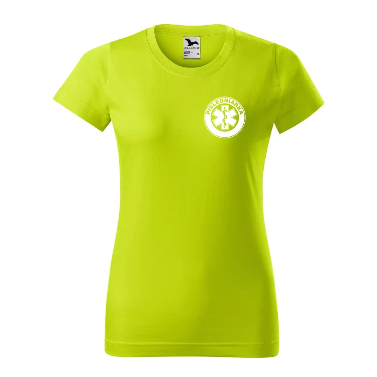 Koszulka damska BASIC 134 medyczna z krótkim rękawem z logo na sercu i plecach z nadrukiem PIELĘGNIARKA logo 160 gm² koszulka krótki rękaw WSZYSTKIE KOLORY ( (15).webp