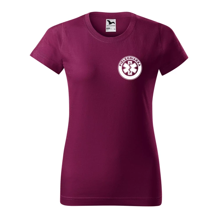 Koszulka damska BASIC 134 medyczna z krótkim rękawem z logo na sercu i plecach z nadrukiem PIELĘGNIARKA logo 160 gm² koszulka krótki rękaw WSZYSTKIE KOLORY ( (23).webp