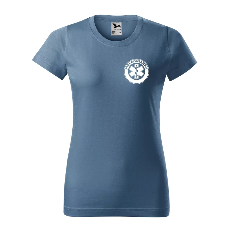 Koszulka damska BASIC 134 medyczna z krótkim rękawem z logo na sercu i plecach z nadrukiem PIELĘGNIARKA logo 160 gm² koszulka krótki rękaw WSZYSTKIE KOLORY ( (27).webp