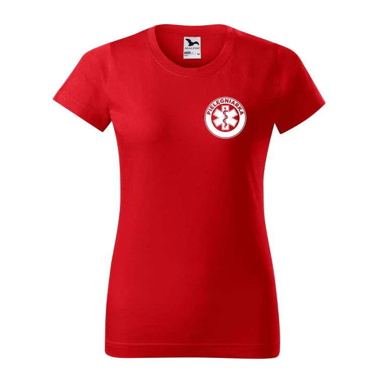Koszulka damska BASIC 134 medyczna z krótkim rękawem z logo na sercu i plecach z nadrukiem PIELĘGNIARKA logo 160 gm² koszulka krótki rękaw WSZYSTKIE KOLORY ( (28).webp