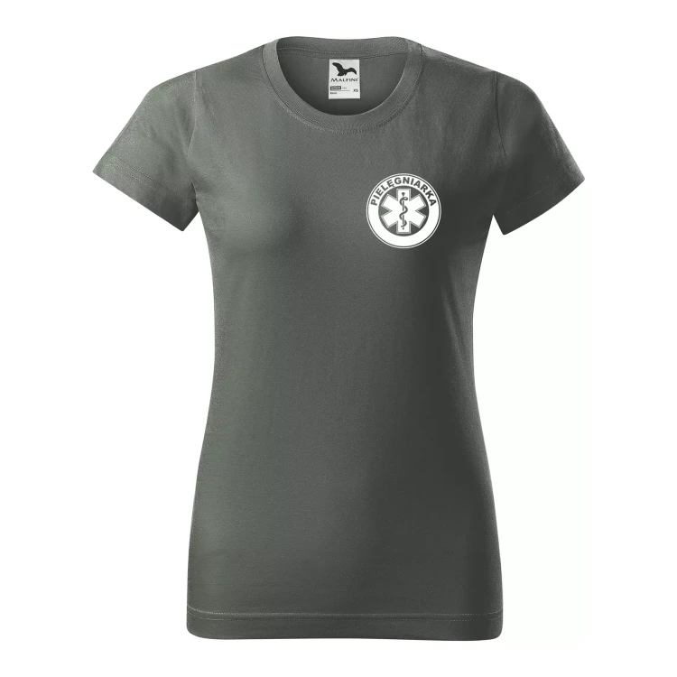 Koszulka damska BASIC 134 medyczna z krótkim rękawem z logo na sercu i plecach z nadrukiem PIELĘGNIARKA logo 160 gm² koszulka krótki rękaw WSZYSTKIE KOLORY ( (33).webp