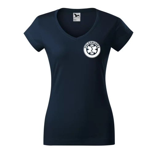 Koszulka damska Fit V-neck 162 medyczna z krótkim rękawem z logo na sercu i plecach z nadrukiem PIELĘGNIARKA logo 180 gm² koszulka krótki rękaw WSZYSTKIE KOL (3).webp