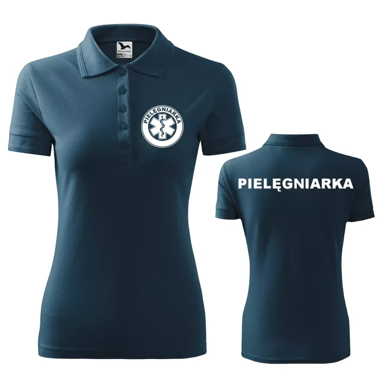 Koszulka damska polo z logo na sercu i plecach z nadrukiem PIELĘGNIARKA logo firmy 200 gm² Pique Polo 210 koszulka polo WSZYSTKIE KOLORY (27).webp