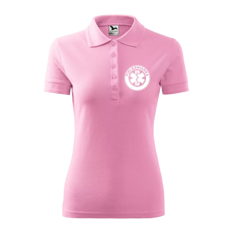 Koszulka damska polo z logo na sercu i plecach z nadrukiem PIELĘGNIARKA logo firmy 200 gm² Pique Polo 210 koszulka polo WSZYSTKIE KOLORY (7).webp