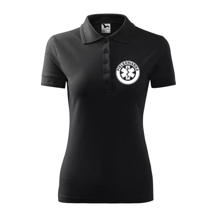 Koszulka damska polo z logo na sercu i plecach z nadrukiem PIELĘGNIARKA logo firmy 200 gm² Pique Polo 210 koszulka polo WSZYSTKIE KOLORY (17).webp
