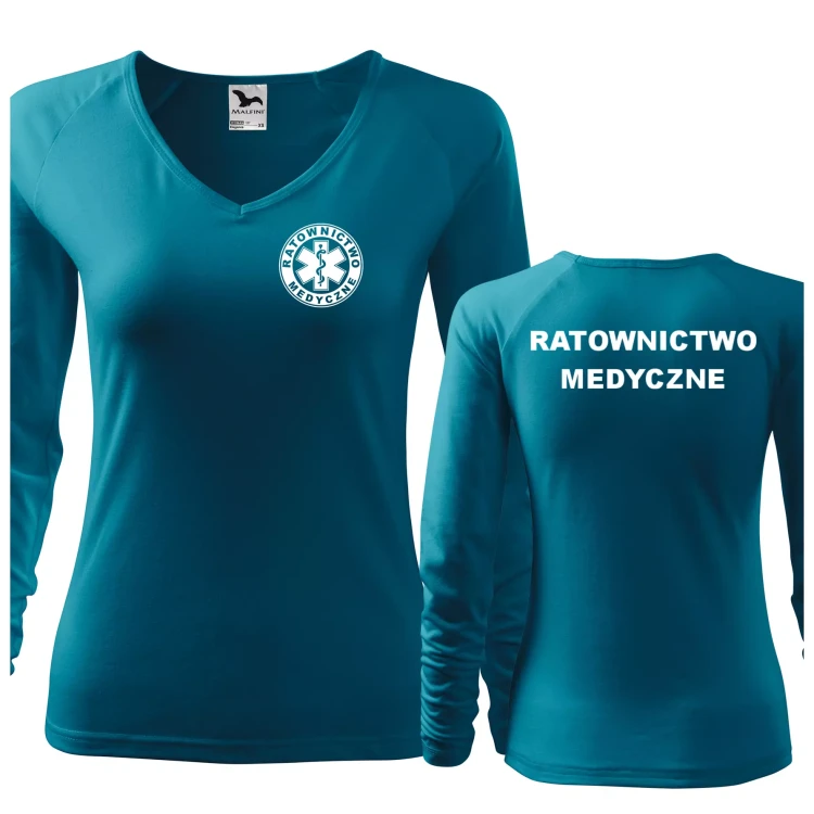 Koszulka damska z długim rękawem Elegance 127 z nadrukiem RATOWNICTWO MEDYCZNE na sercu i plecach odzież reklamowa 180 gm² WSZYSTKIE KOLORY (1).webp