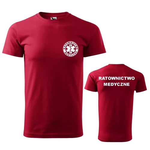 Koszulka z krótkim rękawem z logo na sercu i plecach męska z nadrukiem RATOWNICTWO MEDYCZNE 160g BASIC 129 koszulka krótki rękaw WSZYSTKIE KOLORY (1).webp