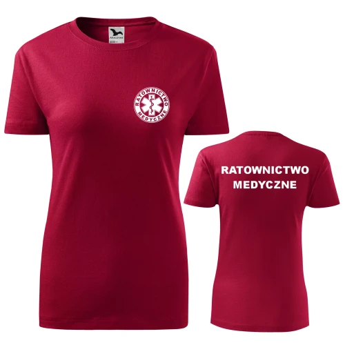 Koszulka damska BASIC 134 medyczna z krótkim rękawem z logo na sercu i plecach z nadrukiem RATOWNICTWO MEDYCZNE logo 160 gm² koszulka krótki rękaw WSZYS (1).webp