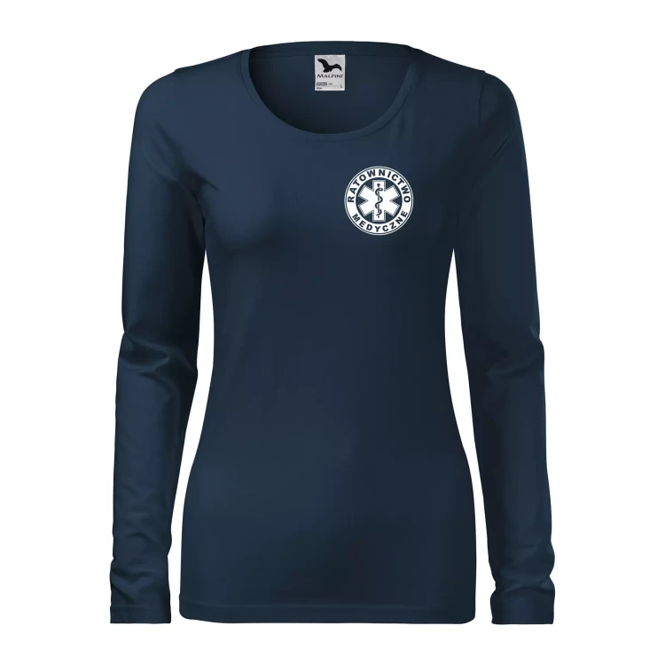 Koszulka damska z długim rękawem Slim 139 z logo własnym nadrukiem RATOWNICTWO MEDYCZNE na sercu i plecach odzież reklamowa 180 gm² WSZYSTKIE KOLORY  (4).webp