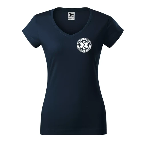 Koszulka damska Fit V-neck 162 medyczna z krótkim rękawem z logo na sercu i plecach z nadrukiem RATOWNICTWO MEDYCZNE logo 180 gm² koszulka krótki ręk (3).webp