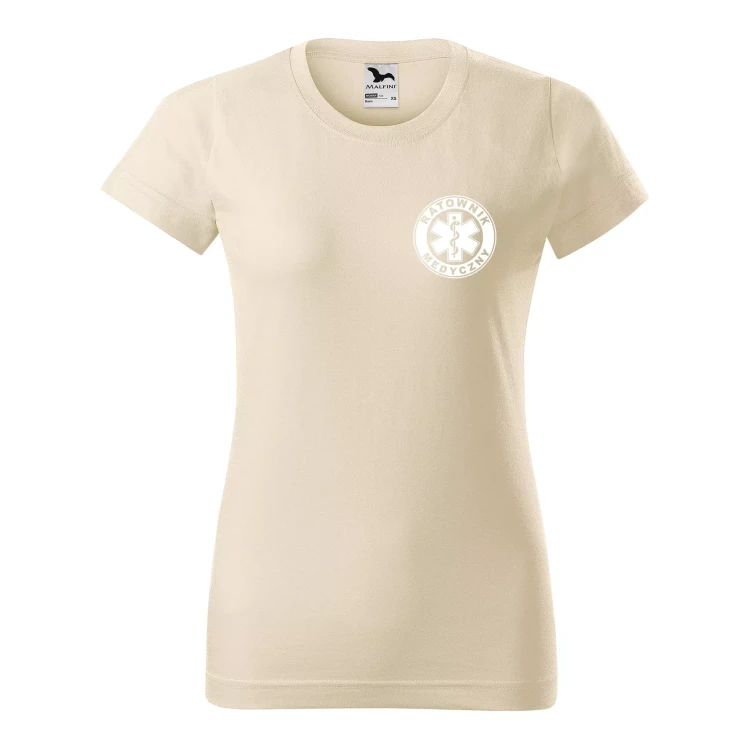 Koszulka damska BASIC 134 medyczna z krótkim rękawem z logo na sercu i plecach z nadrukiem RATOWNIK MEDYCZNY logo 160 gm² koszulka krótki rękaw WSZYSTKIE K (1).webp