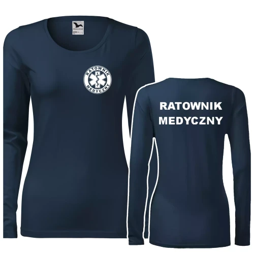 Koszulka damska z długim rękawem Slim 139 z logo własnym nadrukiem RATOWNIK MEDYCZNY na sercu i plecach odzież reklamowa 180 gm² WSZYSTKIE KOLORY (1).webp