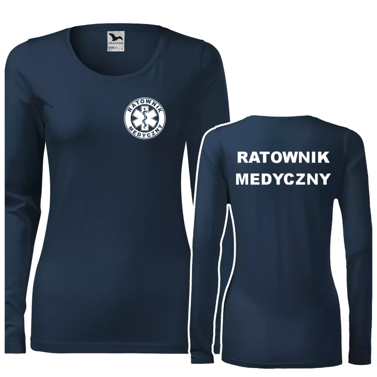 Koszulka damska z długim rękawem Slim 139 z logo własnym nadrukiem RATOWNIK MEDYCZNY na sercu i plecach odzież reklamowa 180 gm² WSZYSTKIE KOLORY (1).webp