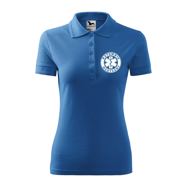 Koszulka damska polo z logo na sercu i plecach z nadrukiem RATOWNIK MEDYCZNY logo firmy 200 gm² Pique Polo 210 koszulka polo WSZYSTKIE KOLORY (11).webp