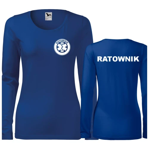 Koszulka damska z długim rękawem Slim 139 z logo własnym nadrukiem RATOWNIK na sercu i plecach odzież reklamowa 180 gm² WSZYSTKIE KOLORY (5).webp